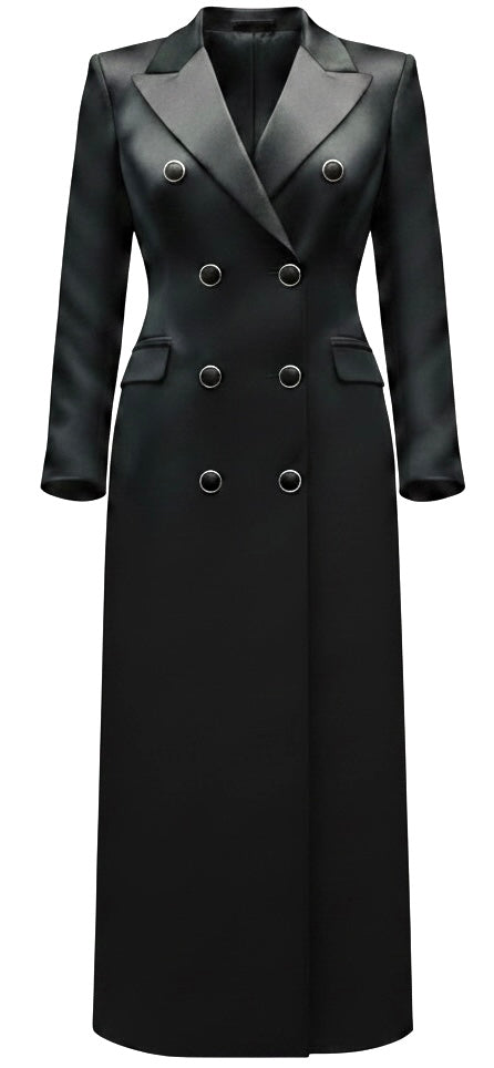 Black Silk 3-Piece Long Floor Jacket Flare Suit