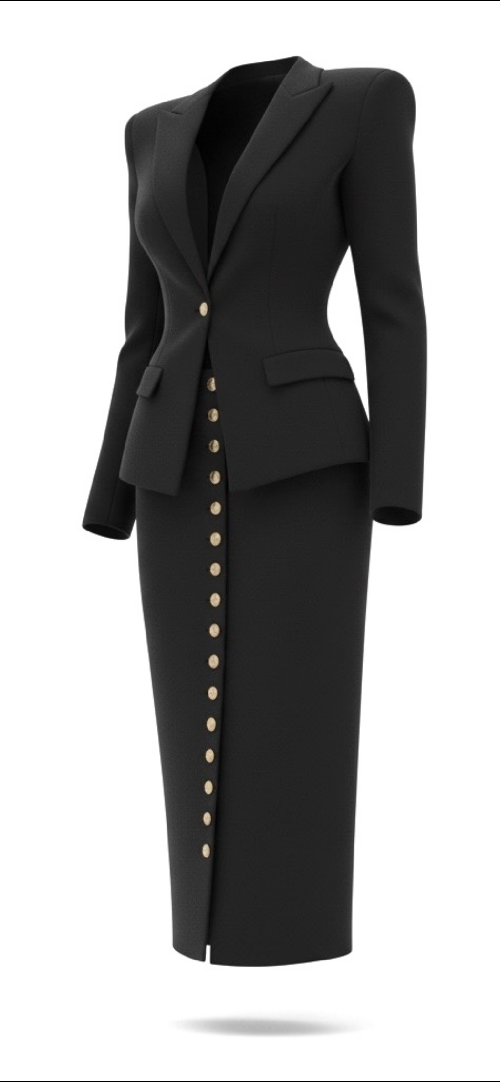 Black Structured Skirt Suit