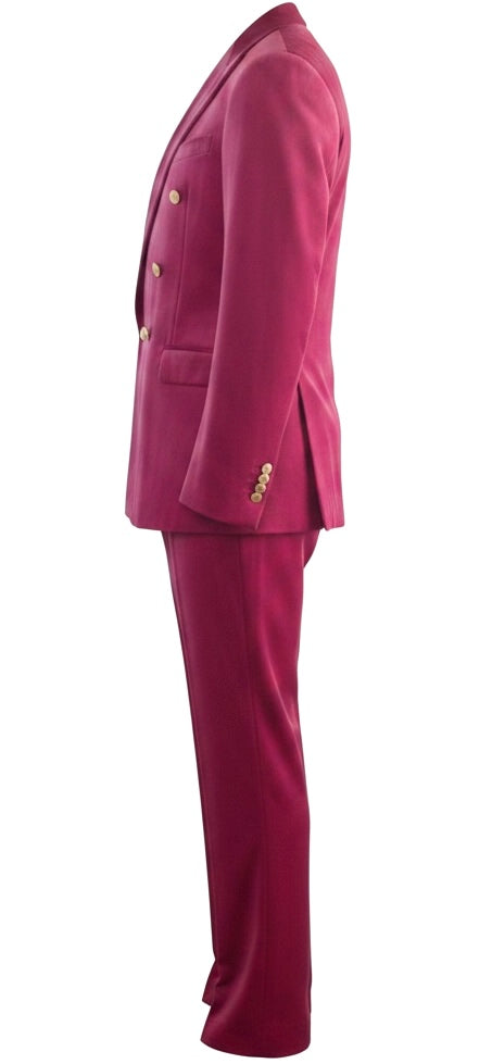 Fuchsia Velvet Double-Breasted Suit with Gold Buttons