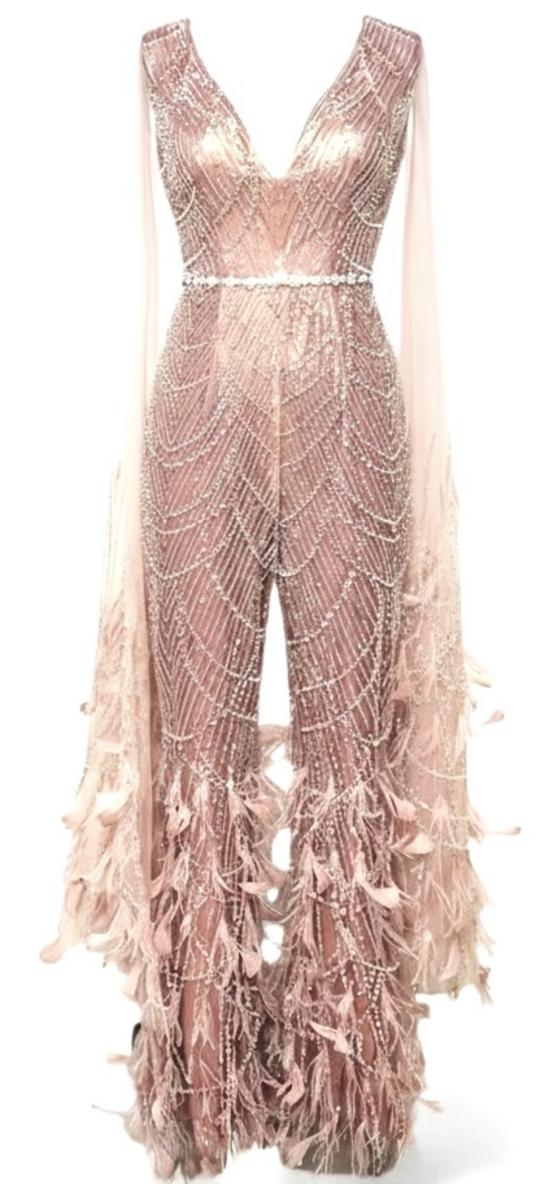Rose Gold Crystal Cape Jumpsuit