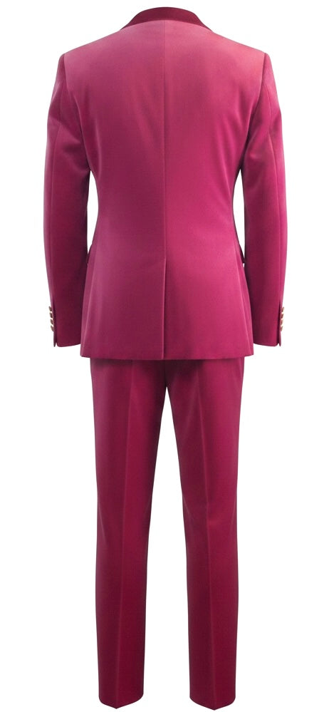 Fuchsia Velvet Double-Breasted Suit with Gold Buttons