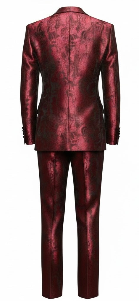 Metallic Burgundy Brocade Flare Suit