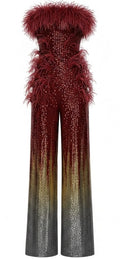 Red & Gold Ombré Sequin Jumpsuit