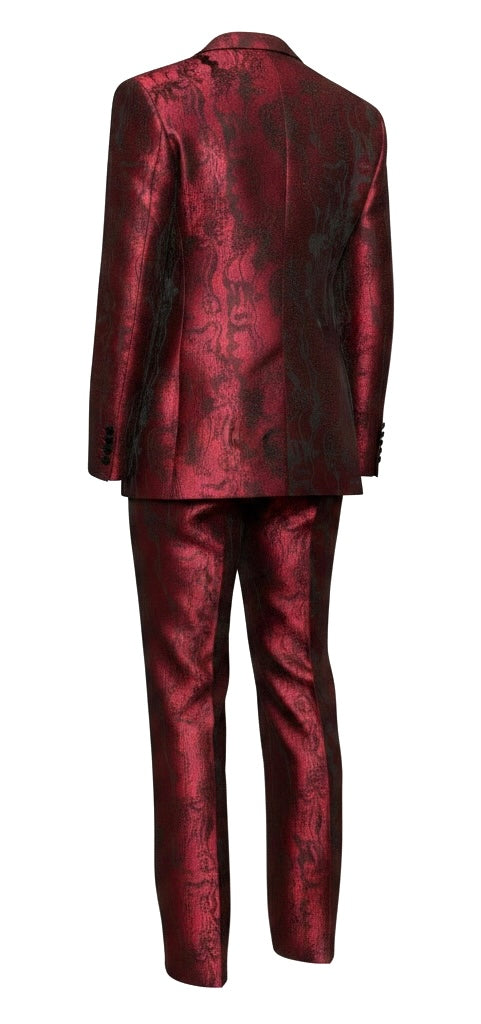 Metallic Burgundy Brocade Flare Suit