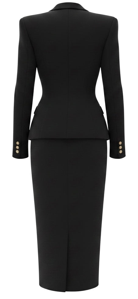 Black Structured Skirt Suit