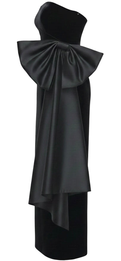 Black Velvet Bow Detail Gown