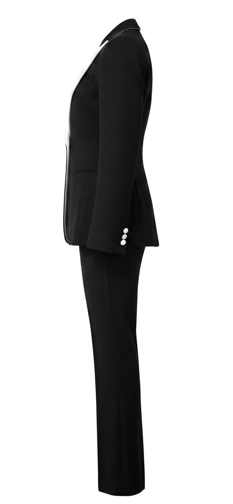 Black & White Contrast Lapel Power Suit