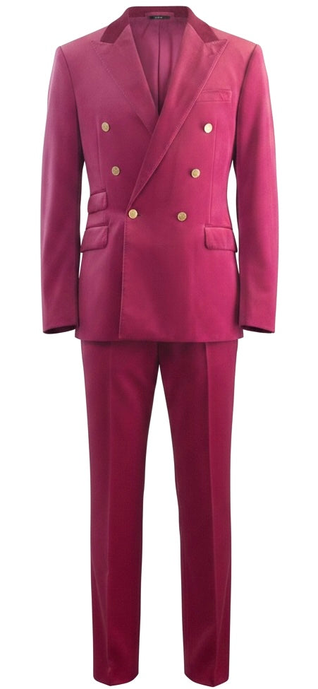 Fuchsia Velvet Double-Breasted Suit with Gold Buttons