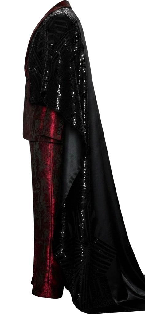 Metallic Burgundy Brocade Flare Suit
