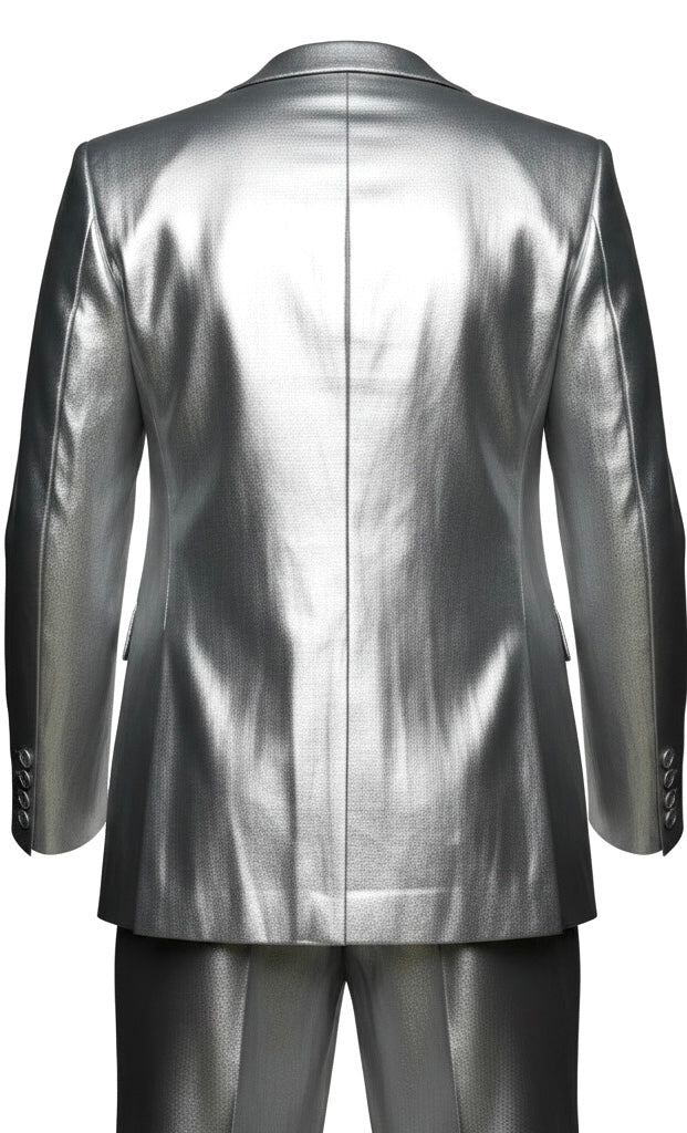 Silver Leather Double-Breasted Suit