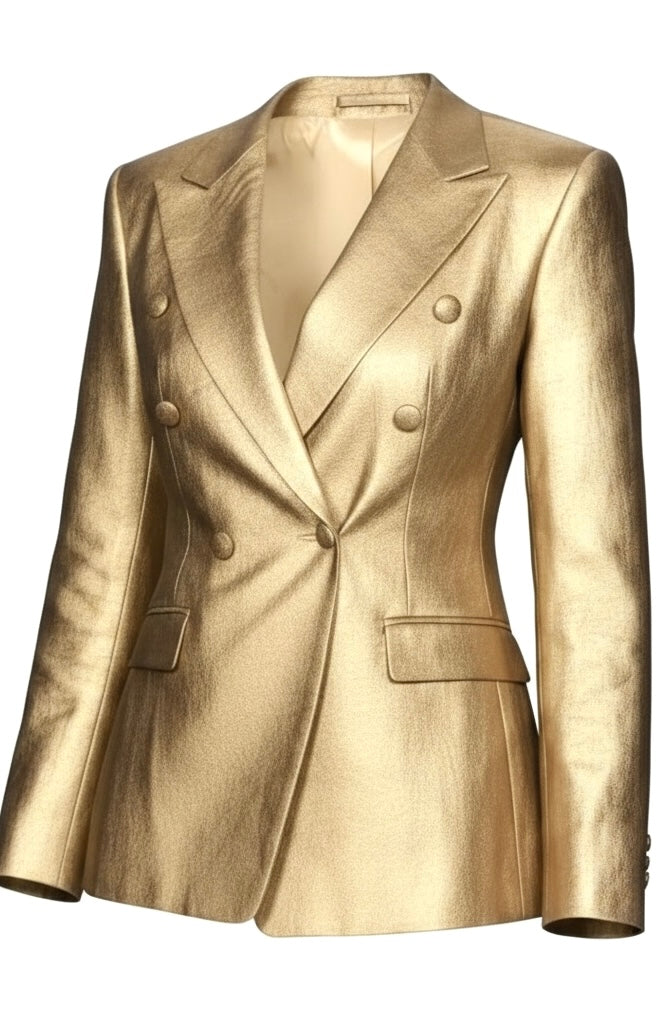 Gold Leather Double-Breasted Women's Suit