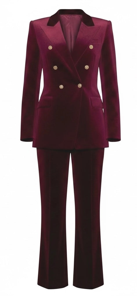 Burgundy Velvet Double-Breasted Suit