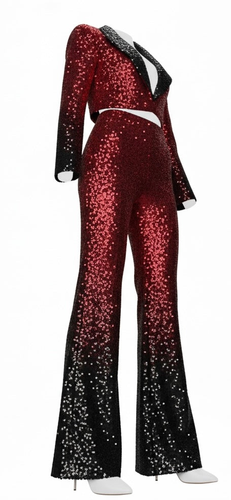 Red & Black Sequin Two-Piece Suit