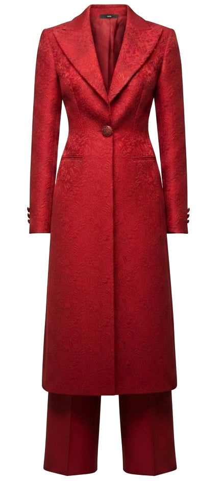 Red Brocade Jacquard Long Jacket