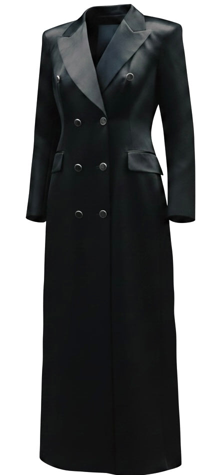 Black Silk 3-Piece Long Floor Jacket Flare Suit