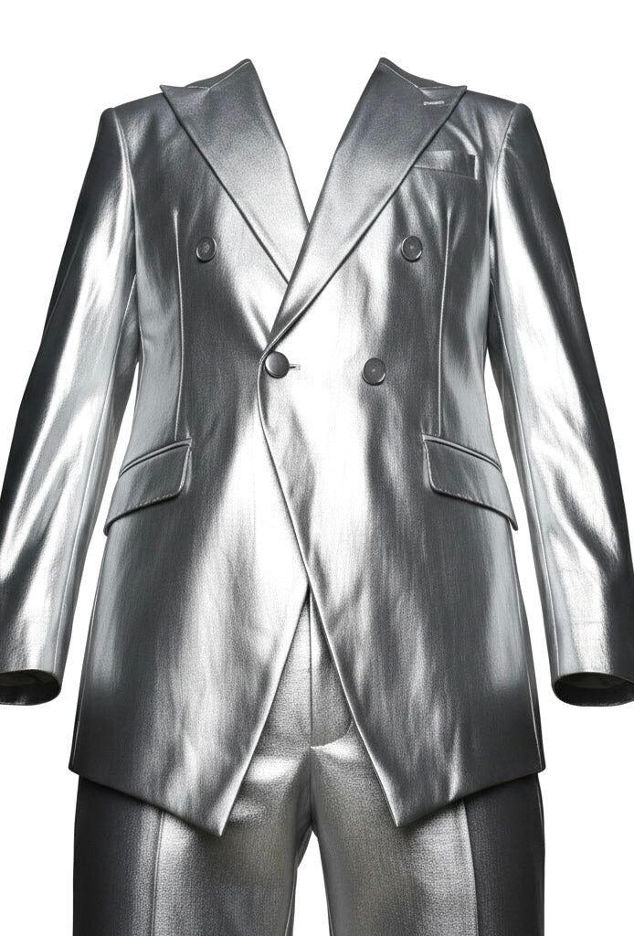 Silver Leather Double-Breasted Suit