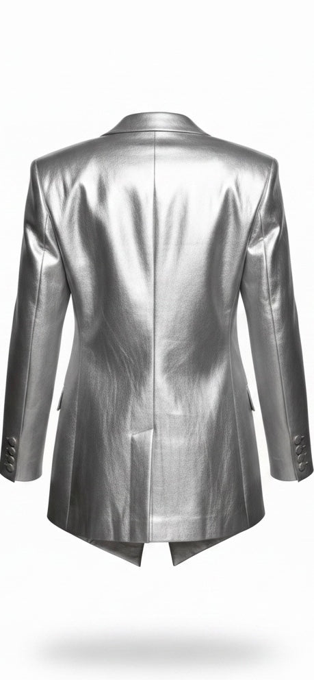 Silver Leather Double-Breasted Suit