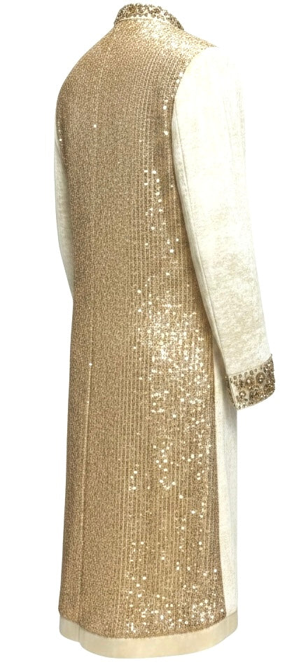 Ivory Velvet & Sequin Royal Tunic with Diamond Crystal Collar & Cuffs
