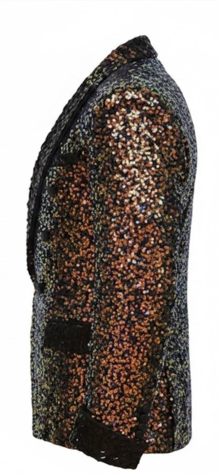 Iridescent Sequin Blazer with Diamond Crystal Lapel & Cuffs