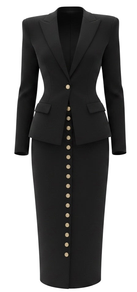 Black Structured Skirt Suit
