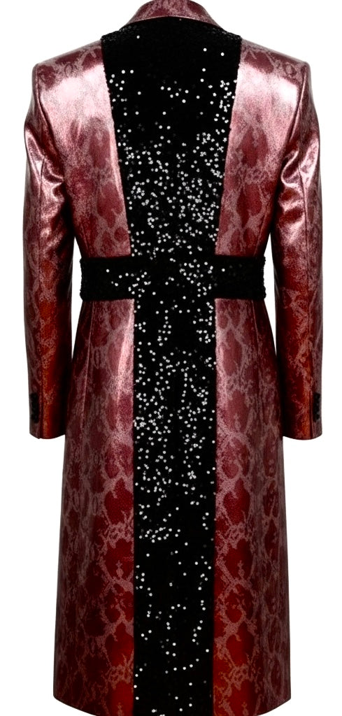 Burgundy Snake Skin Middle Divide Long Jacket