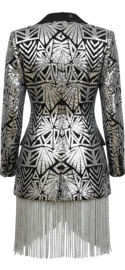 Black & Silver Sequin Fringe Jacket