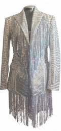 Silver & White Sequin Fringe Blazer Dress
