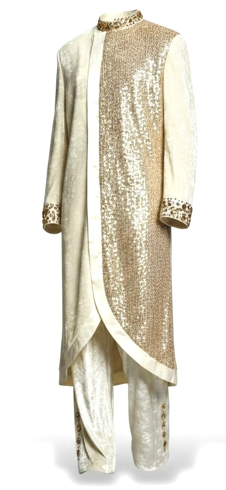 Ivory Velvet & Sequin Royal Tunic with Diamond Crystal Collar & Cuffs