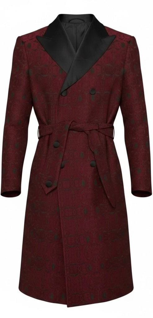 Burgundy Jacquard Tuxedo Long Jacket Suit