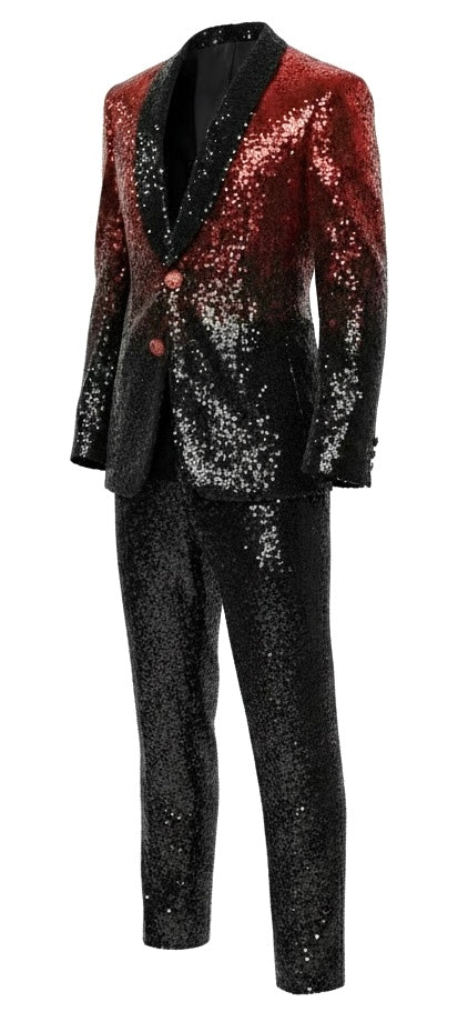 Red & Black Sequin Two-Piece Suit
