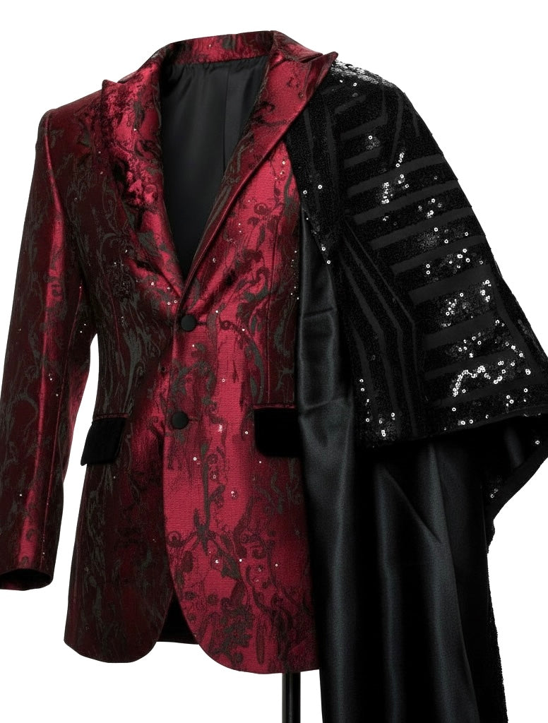 Metallic Burgundy Brocade Flare Suit