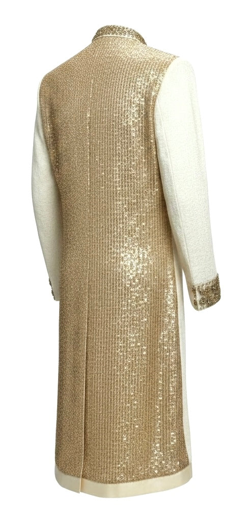 Ivory Velvet & Sequin Royal Tunic with Diamond Crystal Collar & Cuffs