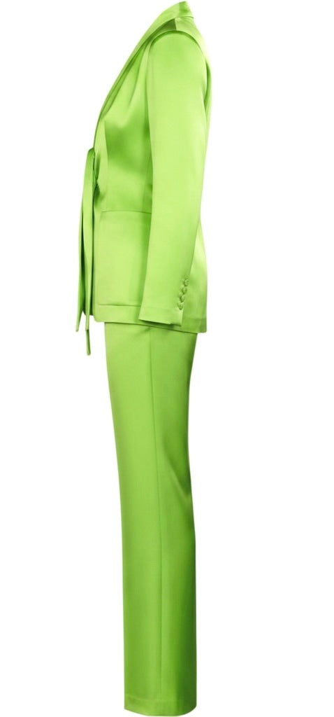 Lime Green Silk Tie-Front Suit
