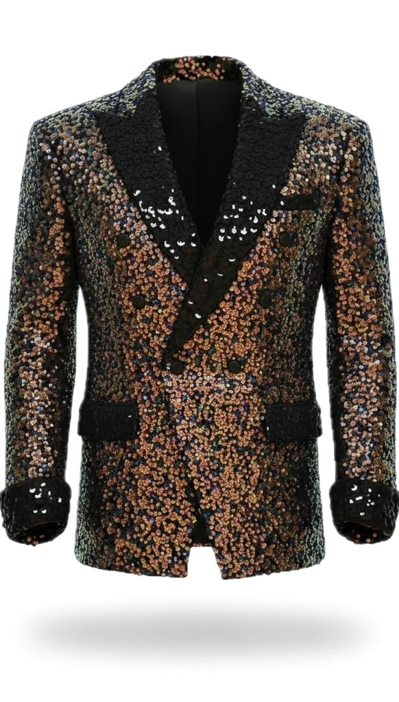 Iridescent Sequin Blazer with Diamond Crystal Lapel & Cuffs