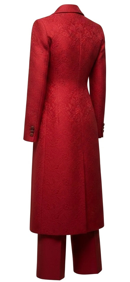 Red Brocade Jacquard Long Jacket