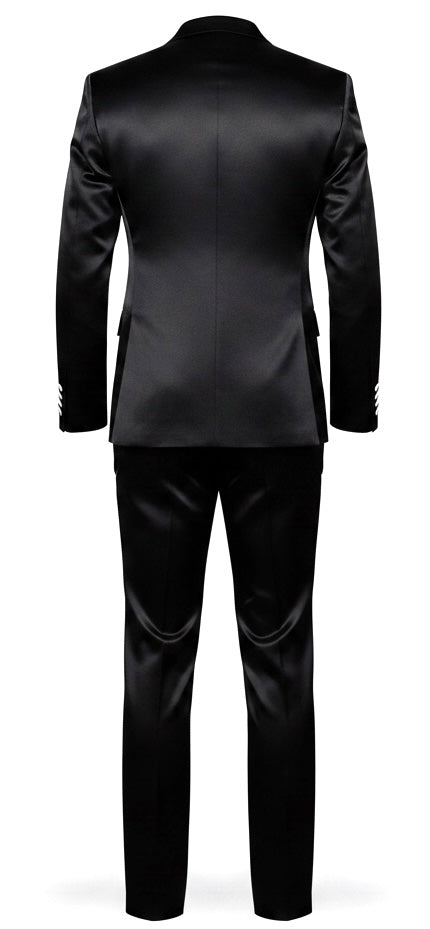 Black Silk Double-Breasted Tuxedo with White Contrast Lapel