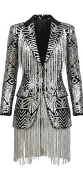 Black & Silver Sequin Fringe Jacket