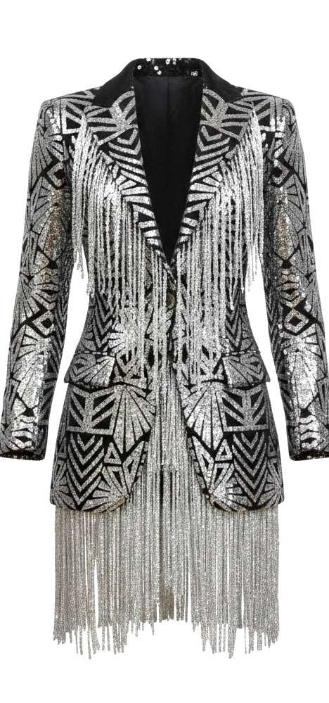 Black & Silver Sequin Fringe Jacket