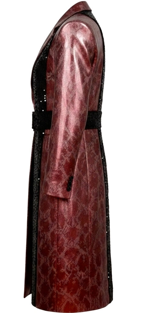 Burgundy Snake Skin Middle Divide Long Jacket