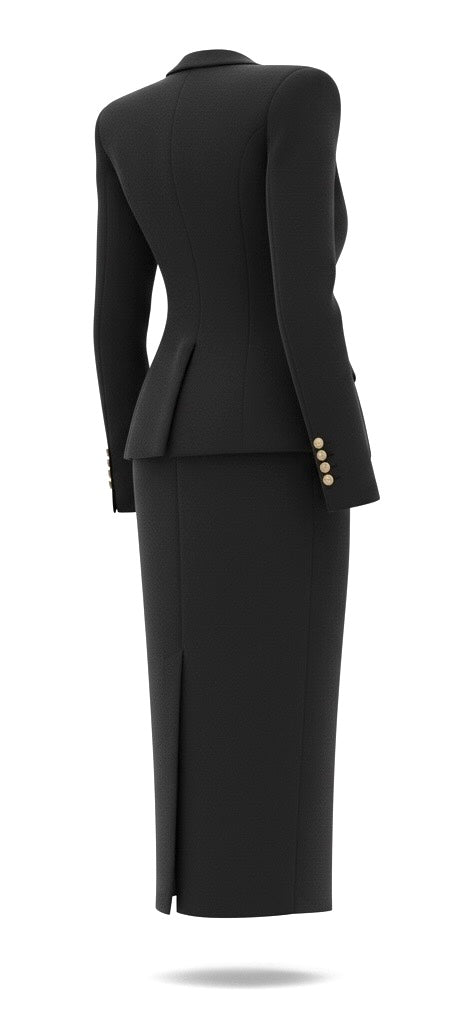 Black Structured Skirt Suit
