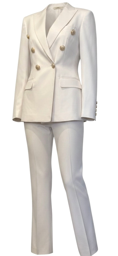 Ivory Wool Six-Button Double-Breasted Women's Power Suit