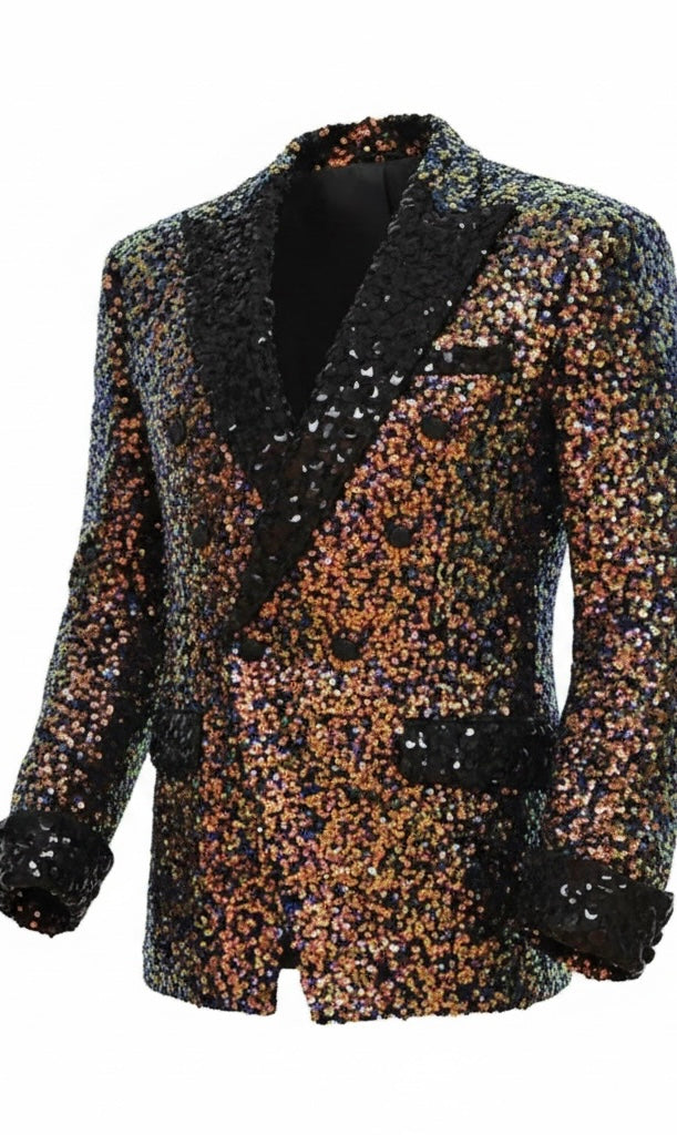 Iridescent Sequin Blazer with Diamond Crystal Lapel & Cuffs