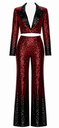 Red & Black Sequin Two-Piece Suit