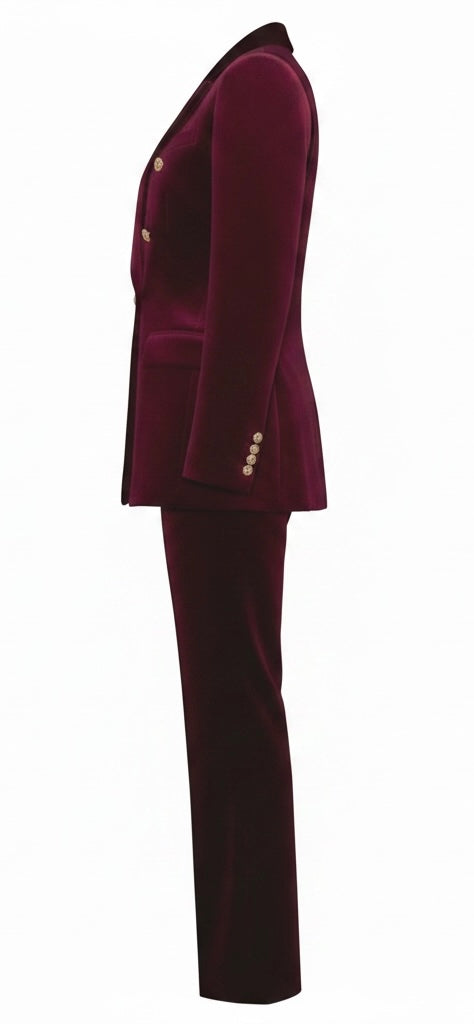 Burgundy Velvet Double-Breasted Suit
