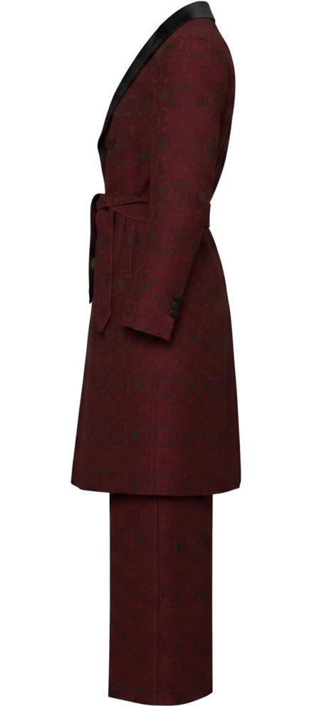 Burgundy Jacquard Tuxedo Long Jacket Suit