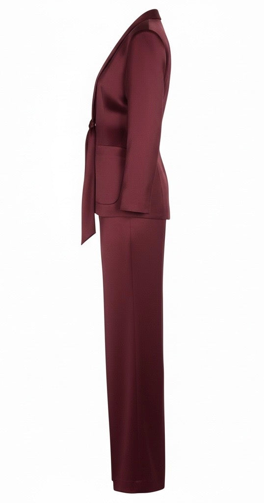 Burgundy Wine Silk Tie-Front Suit