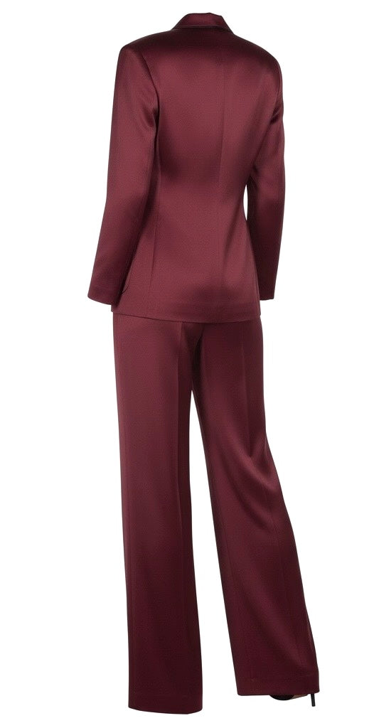 Burgundy Wine Silk Tie-Front Suit
