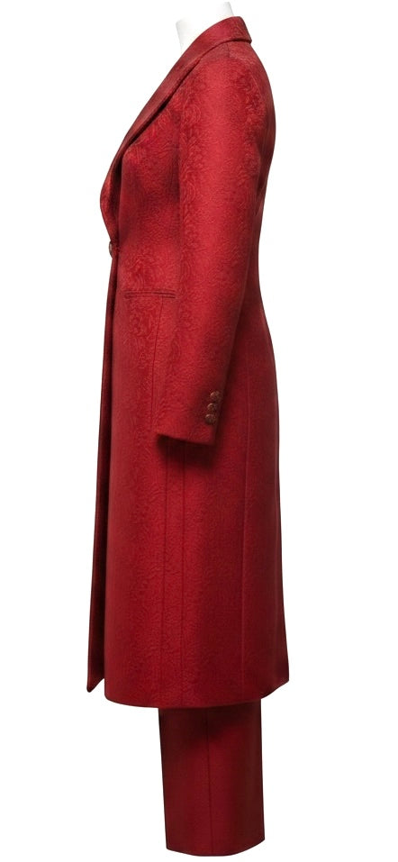 Red Brocade Jacquard Long Jacket