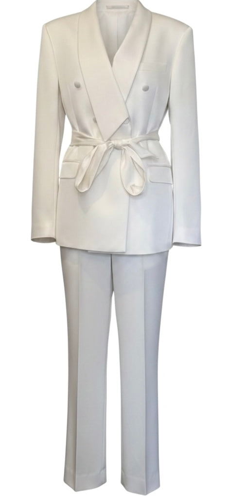 White Silk Rope Tie Double-Breasted Suit