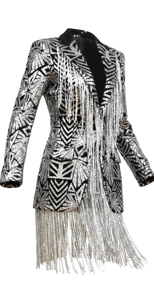 Black & Silver Sequin Fringe Jacket
